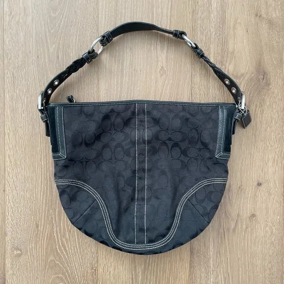 Vintage Coach Purse Hobo Signature Shoulder Bag Black Monogram 6279 Y2K - Picture 1 of 11